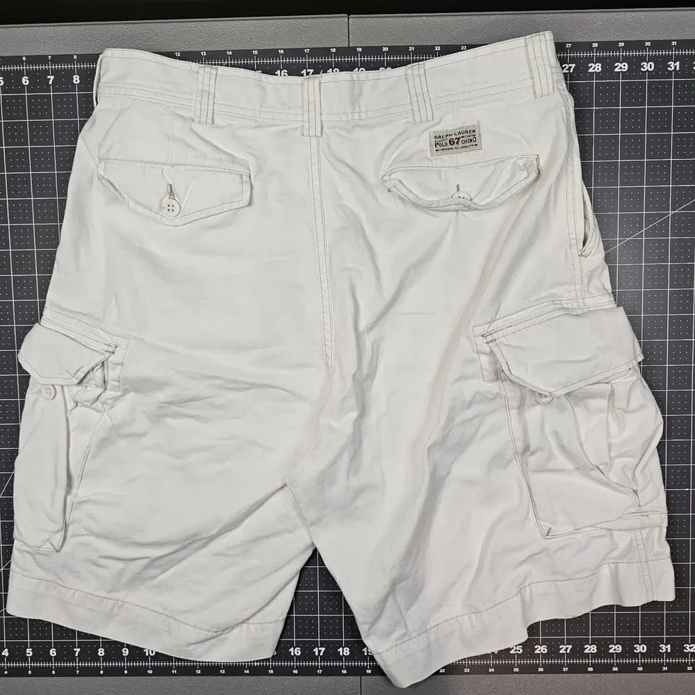 Polo Ralph Lauren Cargo Shorts 36x10 White Utility Streetwear Y2K Loose Wideleg